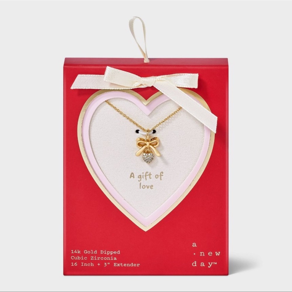 A New Day Gold Bow Necklace with Cubic Zirconia
